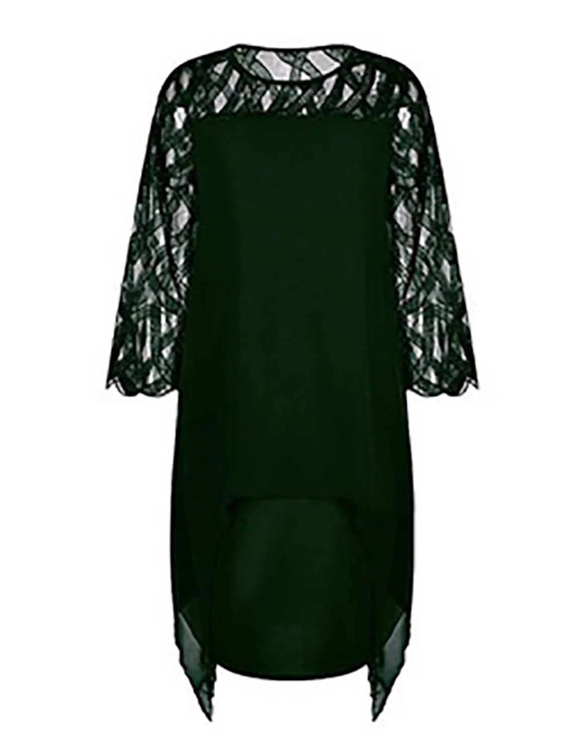 A-Line Elegant Cocktail Dress Semi-formal Party Dress Midi Jewel Neck 3/4 Length Sleeve Knee Length Lace with Sleek Splicing